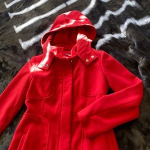 Knee length winter coat with hoodie